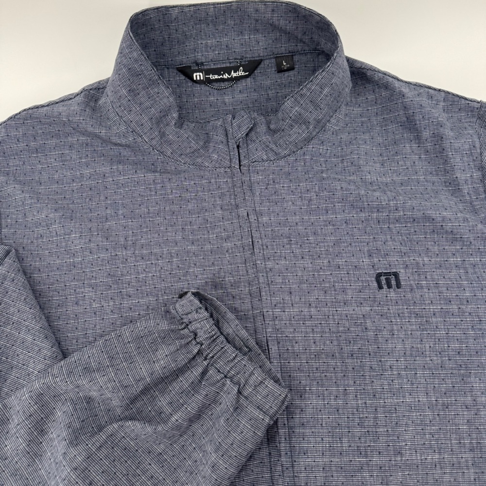 Travis Mathew Men's Blue/Grey Micro Dot Golf Full Zip Jacket Large Mock Neck